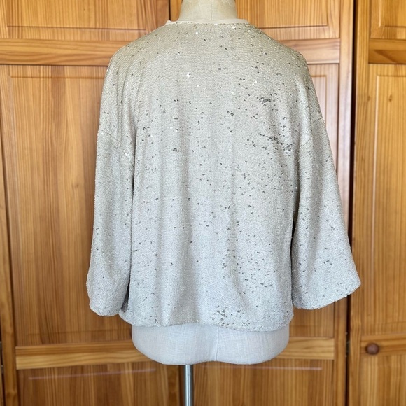 Zara Basic Size Large Cream Sequin Elbow Length Jacket Blazer Neutral Wedding - Picture 4 of 11